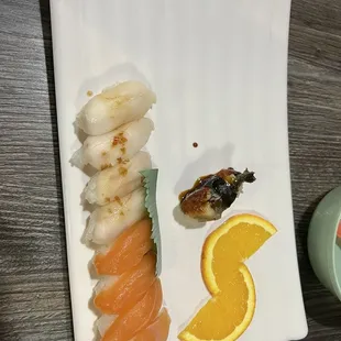 eel nigiri, escolar nigiri, Salmon Nigiri