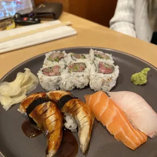 a plate of sushi on a table