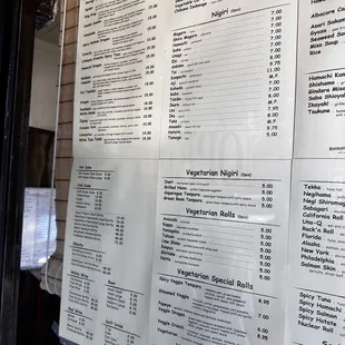 the menu of a restaurant