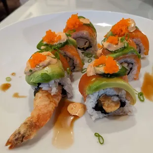Spicy salmon dragon roll