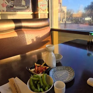 Complimentary edamame &amp; fries