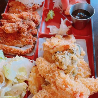 Chicken Katsu, Tempura and Sashimi dinner box