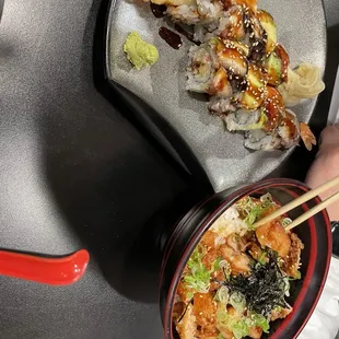 Karaage Don and Dragon roll