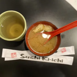 Hot tea and miso soup