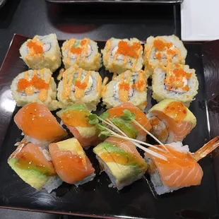 Scorpion roll at the bottom top Vegas roll on top