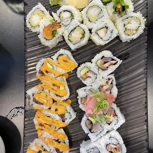 Shrimp crunches roll, spicy tuna and nobu special roll