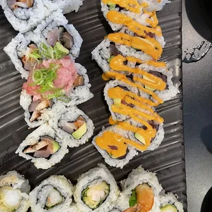 Spicy tuna, shrimp crunchy roll and nobu special