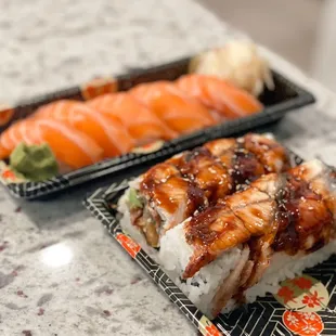Sake nigiri and Unagi Roll