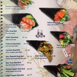 sushi and sashimi, menu
