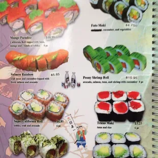 menu, sushi and sashimi