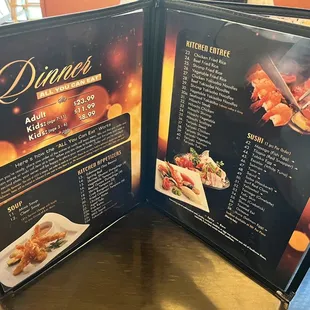 Dinner menu