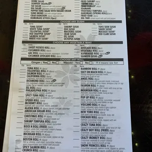 New AYCE dinner menu