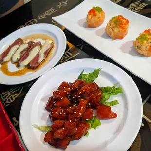 Black pepper tuna, tuna martini, salmon bowl