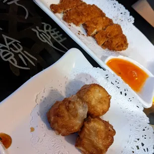 Shrimp shumai dumpling and katsu chicken