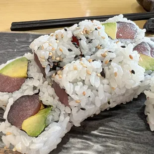 Tuna and Avo roll. Super fresh and perfect balance of ingredients!