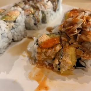Ichiban roll, crunchy roll, Spicy California roll