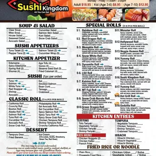 menu, sushi and sashimi