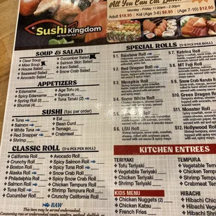 sushi and sashimi, menu