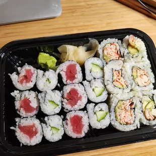California roll, tuna maki, cucumber maki
