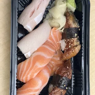 Hamachi,sake and unagi nigiri.
