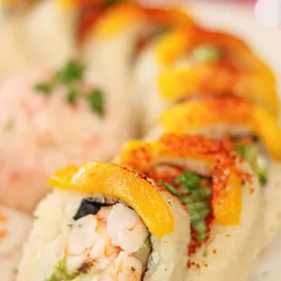 a close up of a sushi roll