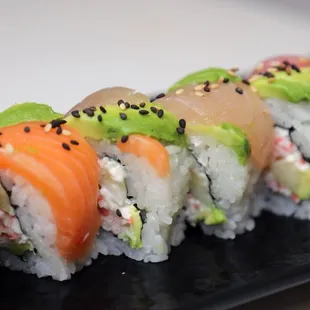a close up of a sushi roll