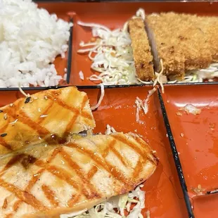 a variety of food items on a tray