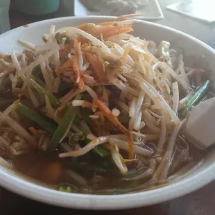 Best combination ramen with chicken broth, vegetables and pork slices