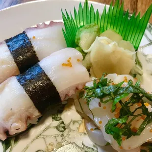 Octopus sushi and squid sashimi