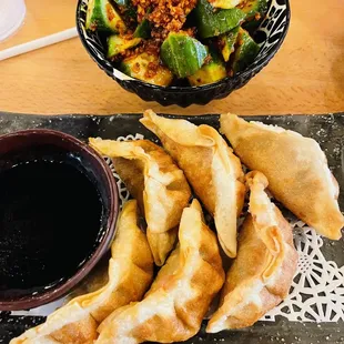 Gyoza &amp; Spicy garlic cucumbers