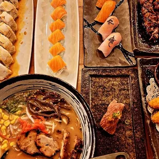 a variety of different types of sushi