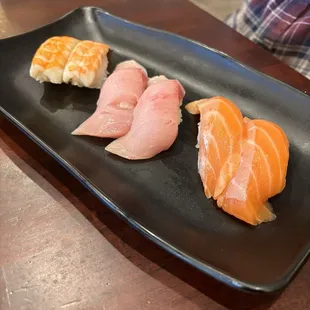 Ebi, yellowtail belly, sake belly