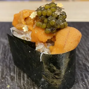 Kani crab Hokkaido uni roll with kaluga caviar