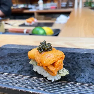tempura, uni and caviar