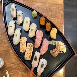 Amaebi, Salmon, Kanpachi, Toro, Tai, Ikura, Uni
