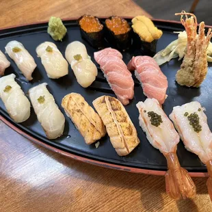 a variety of sushi on a platter