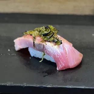 Yellowfin tuna with Japanese shishito peppers