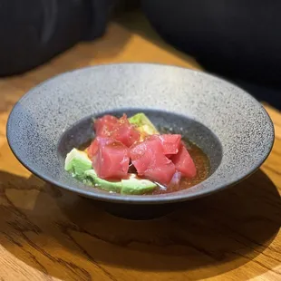 Tuna and avocado in wasabi soy sauce