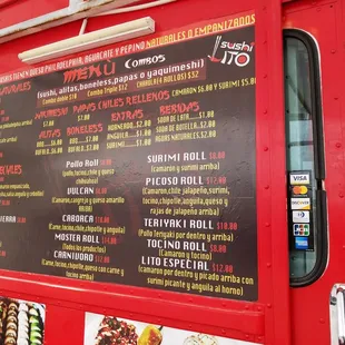 a menu on a food truck