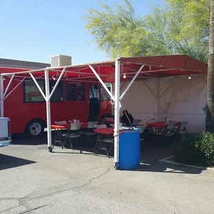 a food truck parked in a parking lot