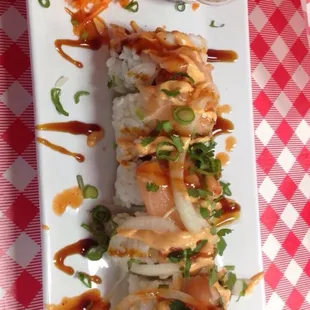 The Cilantro Roll with the Baked Salmon Roll in the background