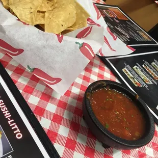 Chips and salsa (salsa was not spicy at all)
