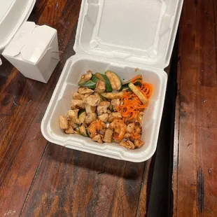 $18.95 for hibachi chicken add shrimp, didn&apos;t even get a single sauce with it.