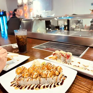 Dynamite Lobster Roll and what&apos;s left of our Rainbow Dragon Roll