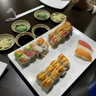 a plate of sushi on a table