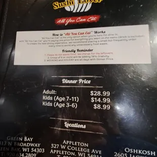 a menu for sushi lover