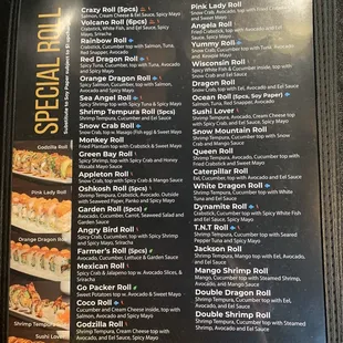 Sushi menu