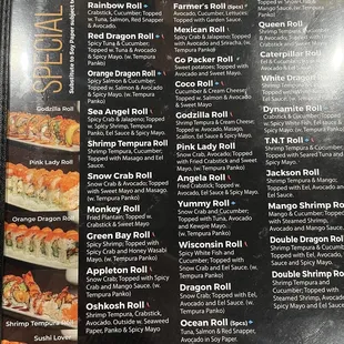 a menu for sushi