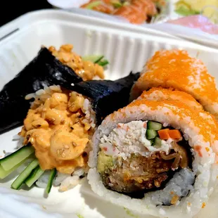 Spicy scallop hand rolls &amp; spider roll