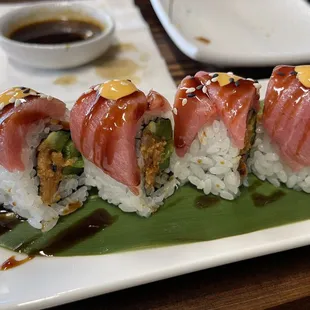 a plate of sushi on a table